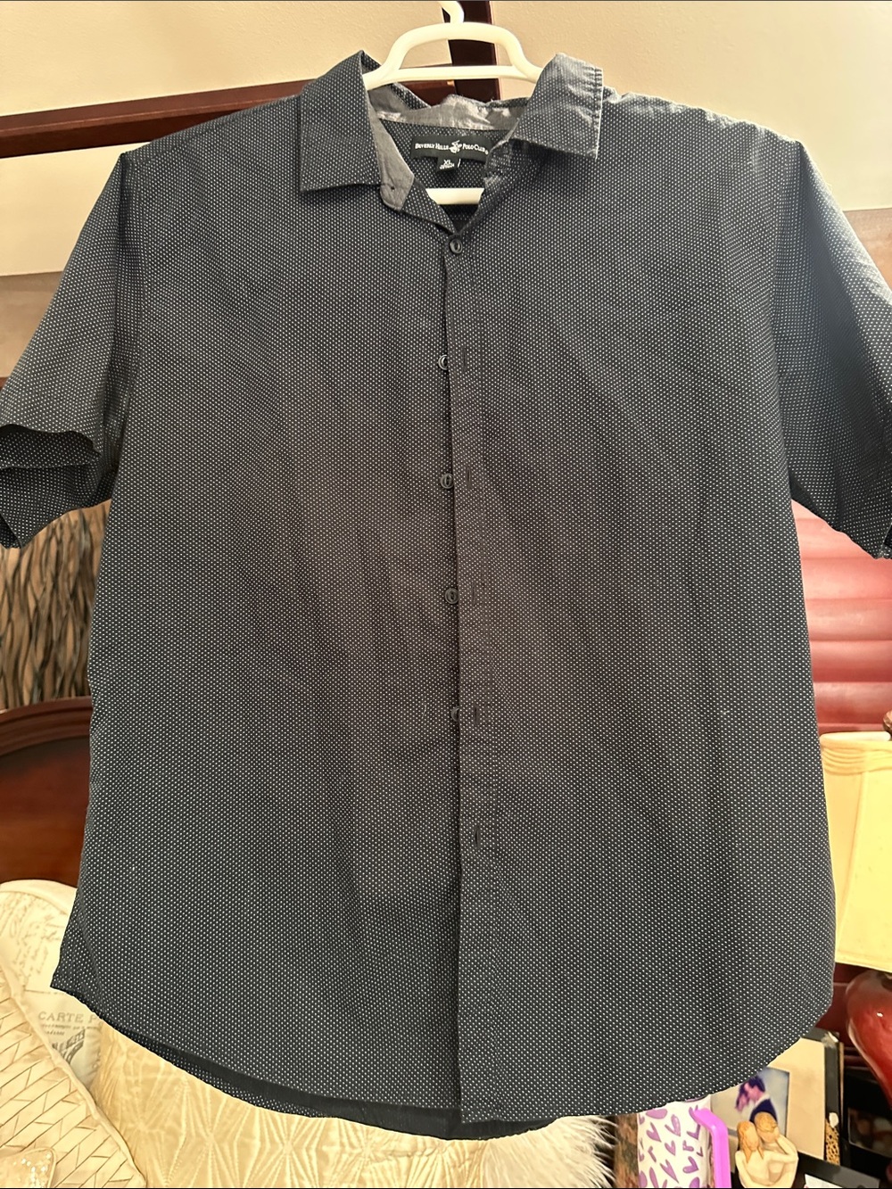 Beverly Hills Polo Club Men's Navy Microdot Short-Sleeve Button-Down Shirt